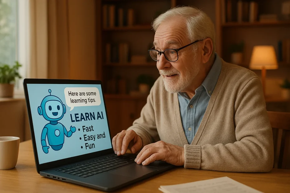 Person using an AI chatbot on a laptop with a curious expression