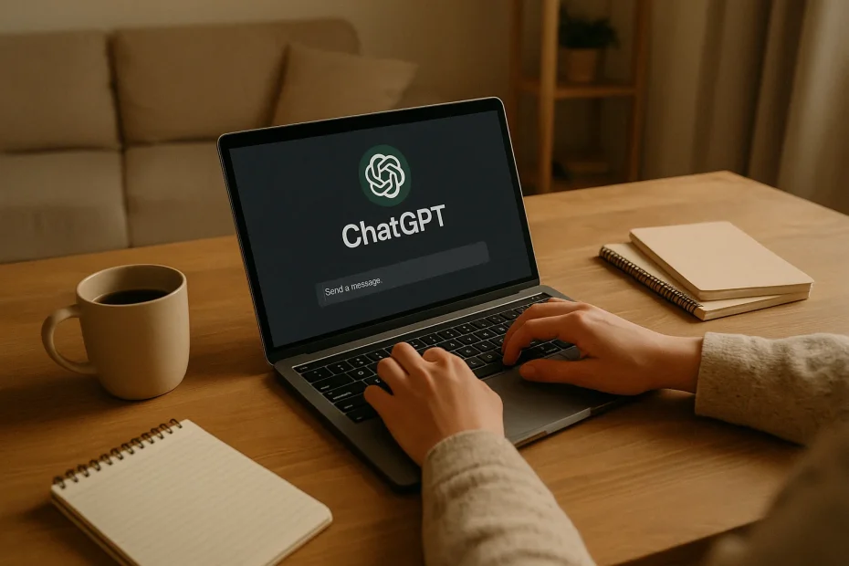 Person at laptop typing a message into ChatGPT