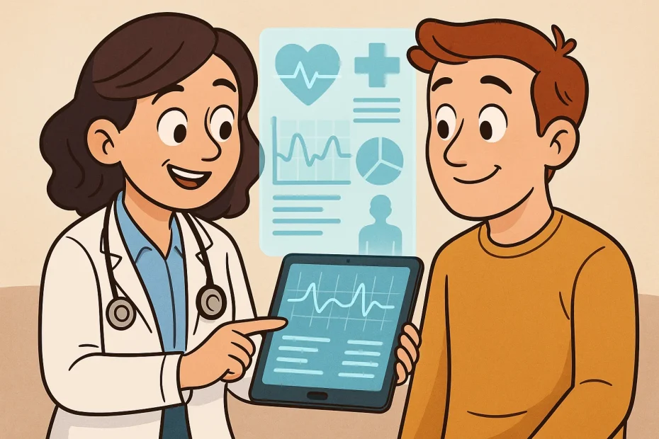 Doctor and patient reviewing health data on a tablet