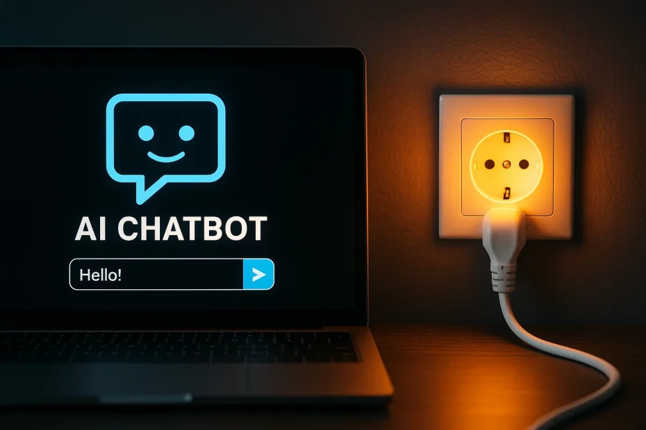 A chatbot interface next to a power cord and energy meter